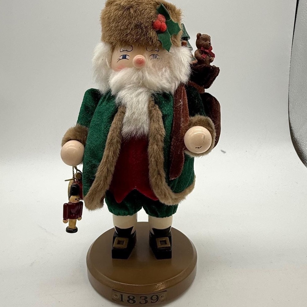 Vintage Old World Santa Nutcracker Forest Green Velvet Toy Bag primitive rustic